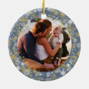 Winter Ice Blue Snowflake Christmas New Year Ceramic Ornament