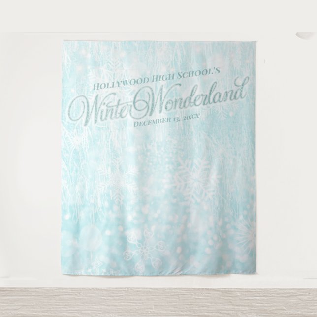 Winter Ice Blue Snowflake Photo Backdrop Tapestry (Front)
