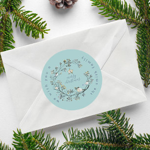 Winter Ice Blue Wreath Christmas Card Classic Round Sticker