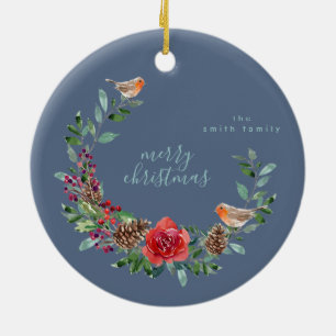 Winter Ice Blue Wreath Christmas New Year Ceramic Ornament