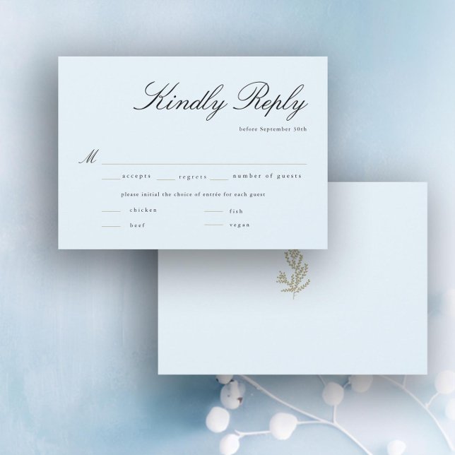 Winter Ice Botanical Elegant Wedding Meal RSVP (ice blue winter gold foliage wedding rsvp card meal choice elegant modern classic simple minimalist)