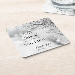 Winter Ice   Eat Drink Be Married Wedding Square Paper Coaster