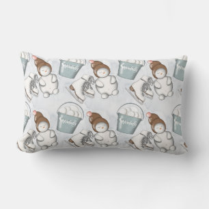 WINTER ICE SKATES CUTE SNOWMEN & SNOWBALLS LUMBAR CUSHION