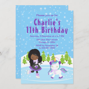 Winter Ice Skating Birthday African American Girl  Invitation