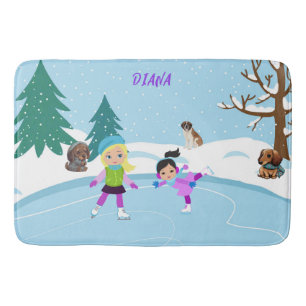 WINTER ICE SKATING FOR GIRL'S BATH MAT