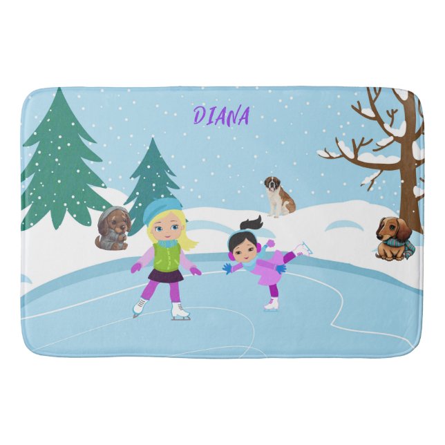 WINTER ICE SKATING FOR GIRL'S BATH MAT (Front)