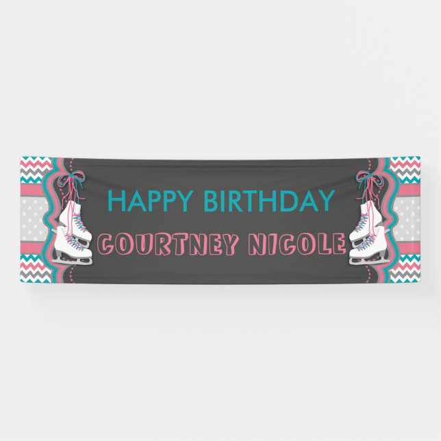 Winter Ice Skating Happy Birthday Party Banner (Horizontal)