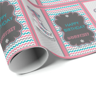 Winter Ice Skating Happy Birthday Personalised Wrapping Paper