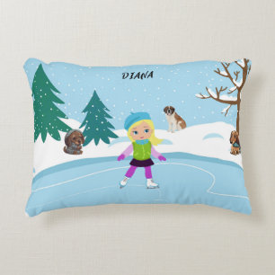 Winter Ice Skating Scene personalised  Decorative Cushion