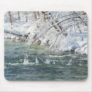 Winter Ice Snowy Creek Tree Branches Nature Mouse Pad