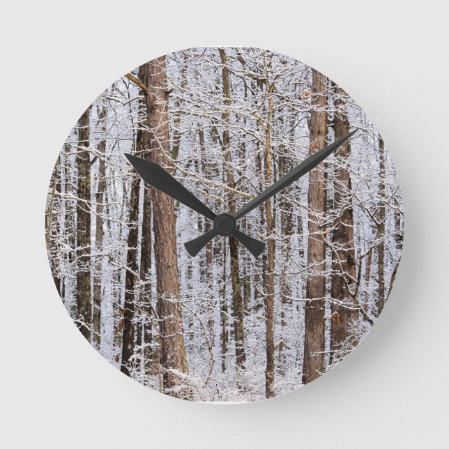 Winter Ice Storm in the Forest Round Clock (Front)