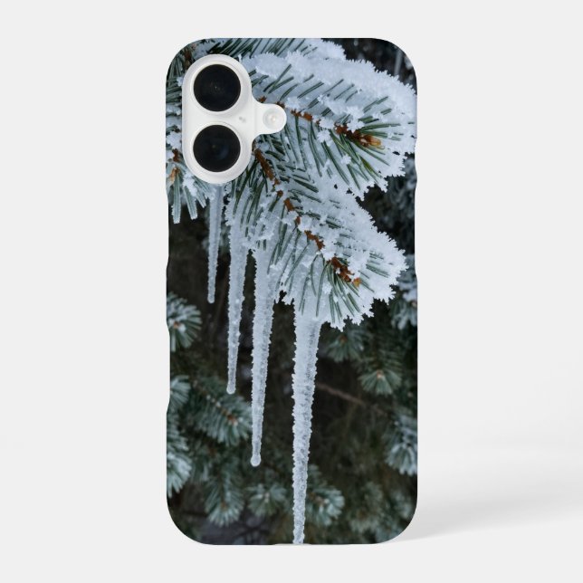 Winter Icicles Frosted Pine Branch Phone Case (Back)