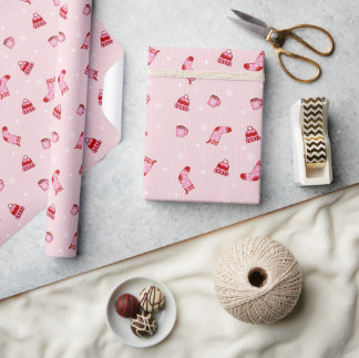 Winter icons - cozy Pink and Red Christmas Pattern Wrapping Paper