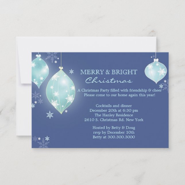 Winter Icy Blue Balls Christmas Party Invitation (Front)