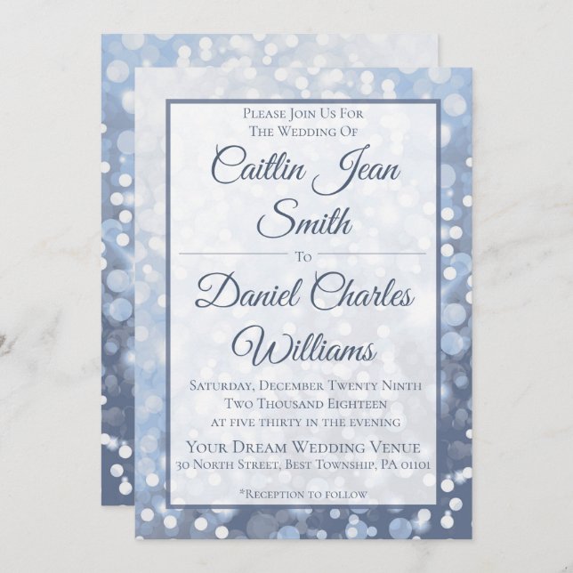 Winter Icy Blue Wedding Invitation (Front/Back)