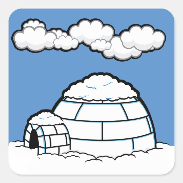 Winter IGLOO SNOW BLUE SKY WHITE CLOUDS CARTOON Square Sticker (Front)