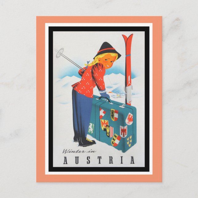 Winter in Austria Vintage Travel Poster Postcard (Front)