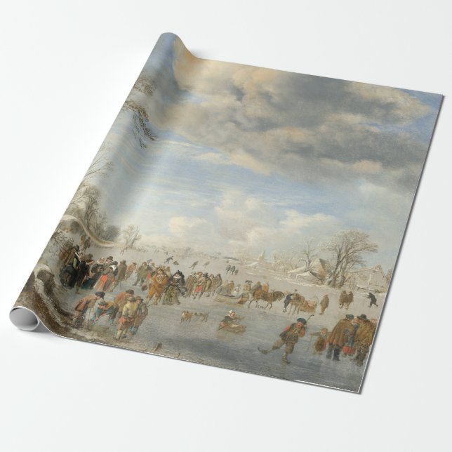 WINTER IN HOLLAND Vintage Christmas Wrapping Paper (Unrolled)