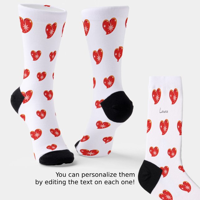 Winter in love - Red Hearts - Editable Text Socks (A beautiful Christmas gift.)