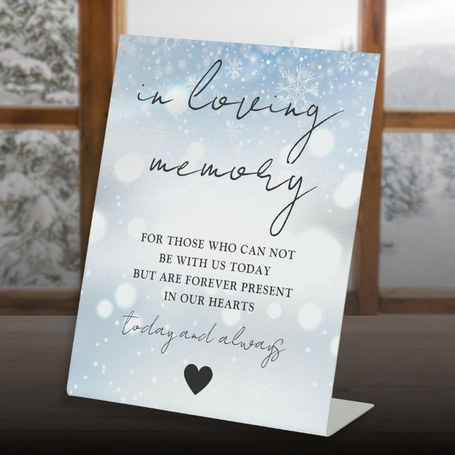 Winter In Loving Memory Elegant Script  Pedestal Sign (Winter In Loving Memory Elegant Script Pedestal Sign)