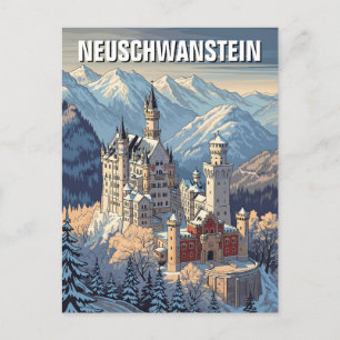 Winter in Neuschwanstein Castle Germany Travel Postcard