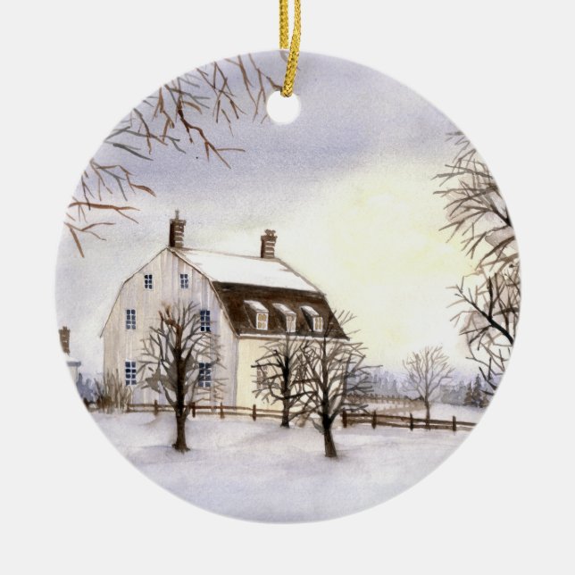 Winter in New England by Farida Greenfield Ceramic Ornament (Front)