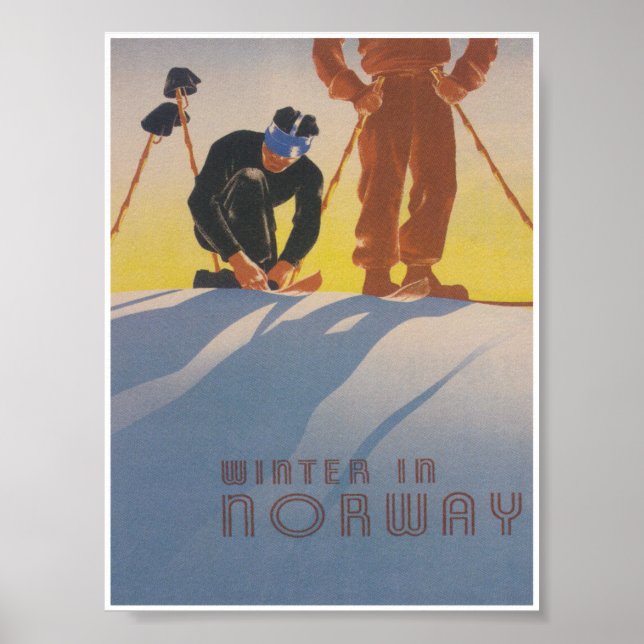 Winter in Norway Vintage Ski Travel Poster (Front)