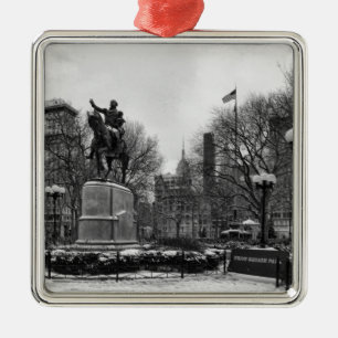Winter in NYC's Union Square 001 Black White Metal Ornament