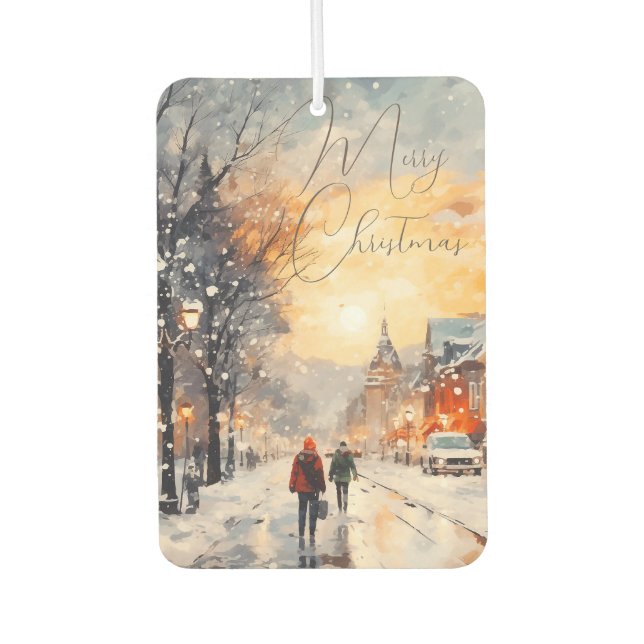 Winter in Paris Watercolor City Air Freshener (Front)