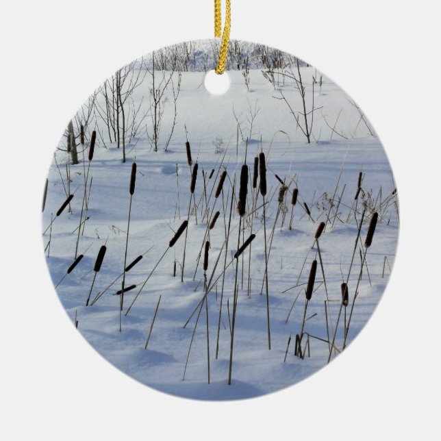 Winter in Quebec, Canada Ceramic Ornament (Front)