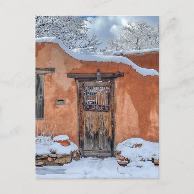 Winter in Santa Fe, New Mexico Holiday Postcard (Front)