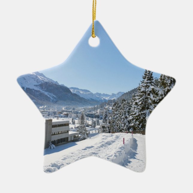 Winter in St. Moritz Ceramic Tree Decoration (Front)