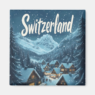 Winter in Switzerland: Mountain Village Scene Magnet