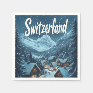 Winter in Switzerland: Mountain Village Scene Napkin