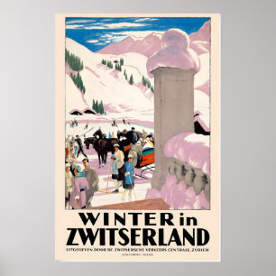 Winter in Switzerland Zurich Vintage Travel Poster