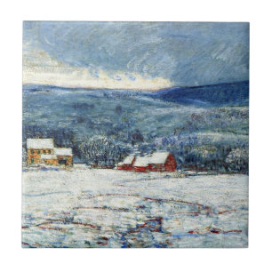 Winter in the Connecticut Hills (by Childe Hassam) Ceramic Tile