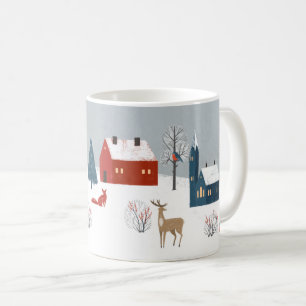 Winter in the Country with Deer, Fox and Birds Mug
