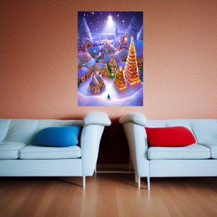Winter in the Gingerbread village AI Art Poster