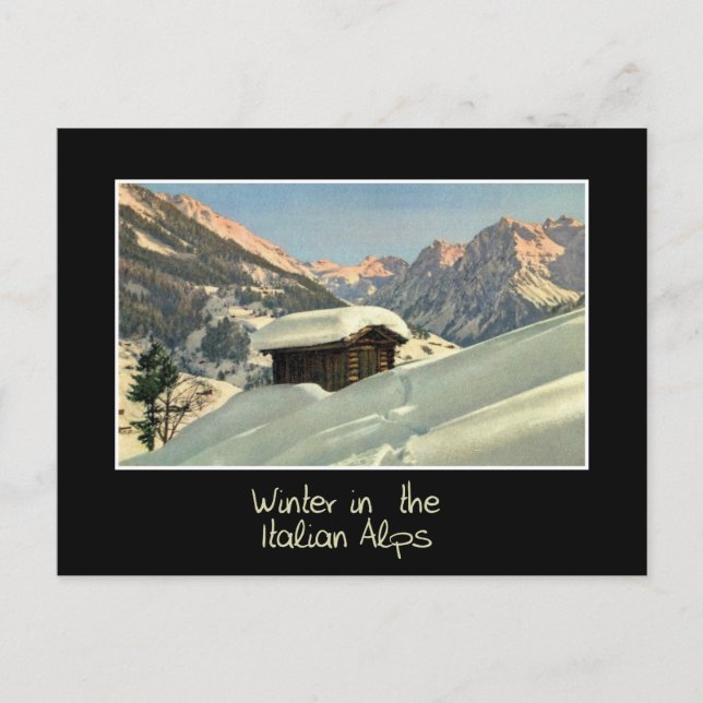 Winter in the Italian Alps, retro style travel Postcard (Front)