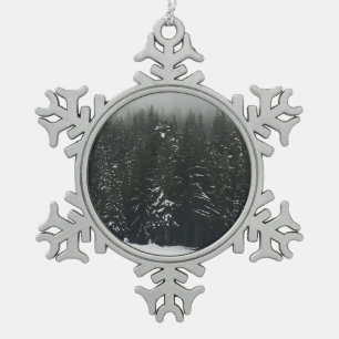 Winter in the Mountain Forest Snowflake Pewter Christmas Ornament