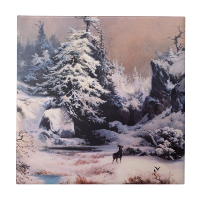 Winter in the Rocky Mountains (by Thomas Moran) Ceramic Tile (Front)