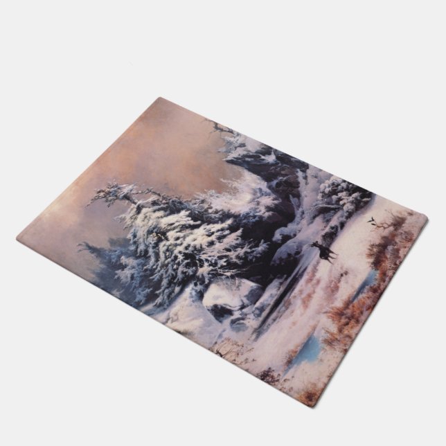Winter in the Rocky Mountains (by Thomas Moran) Doormat (Angled)