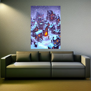 Winter in the village AI Art Poster