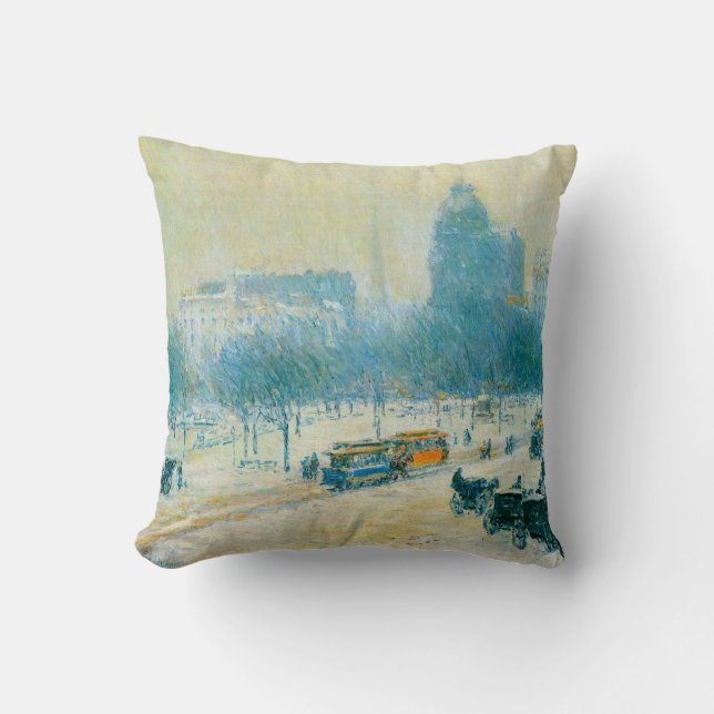 Winter in Union Square by Frederick Childe Hassam Cushion (Front)