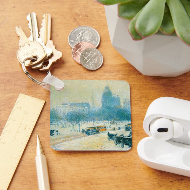 Winter in Union Square by Frederick Childe Hassam Key Ring (Desk)