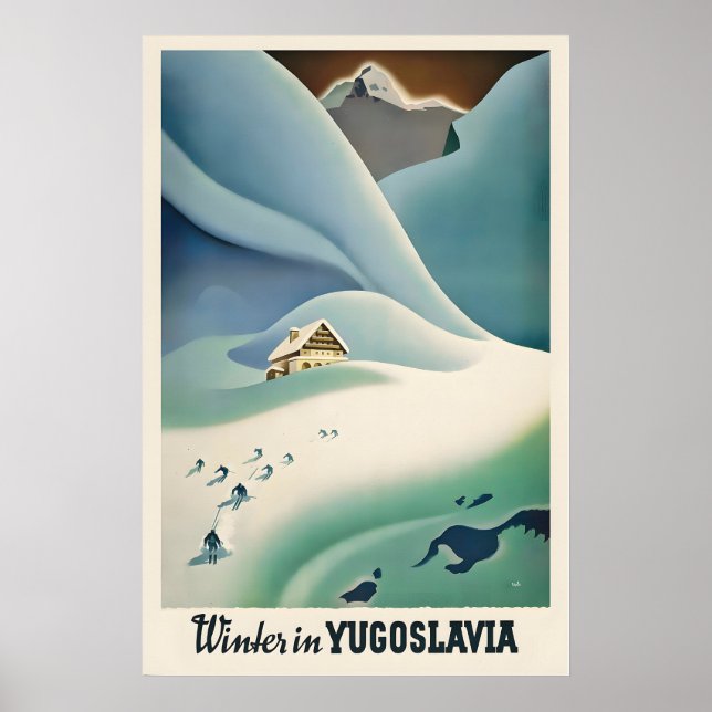 Winter in Yugoslavia Vintage Ski Poster - Framed (Front)