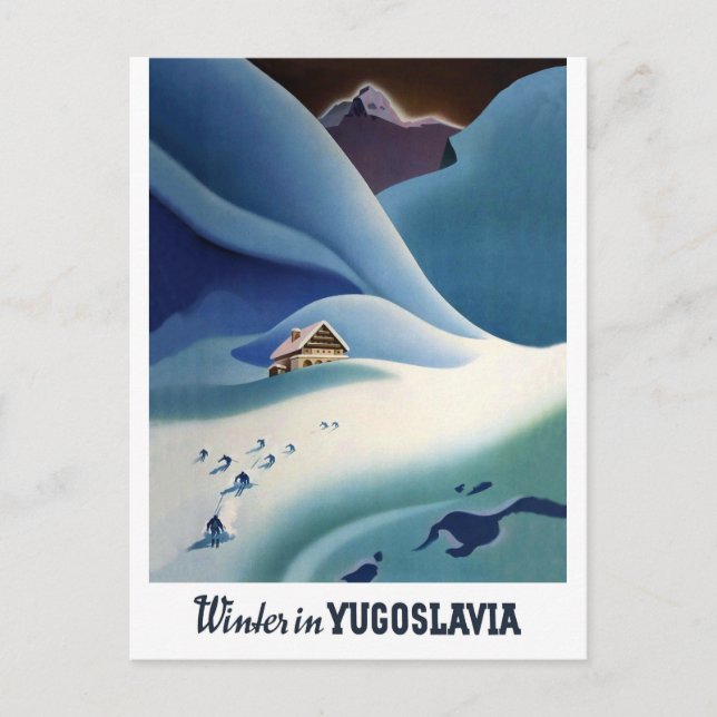 Winter in Yugoslavia, vintage travel postcard (Front)