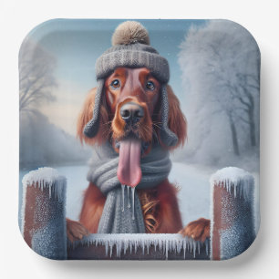 Winter Irish Setter Dog Paper Plate
