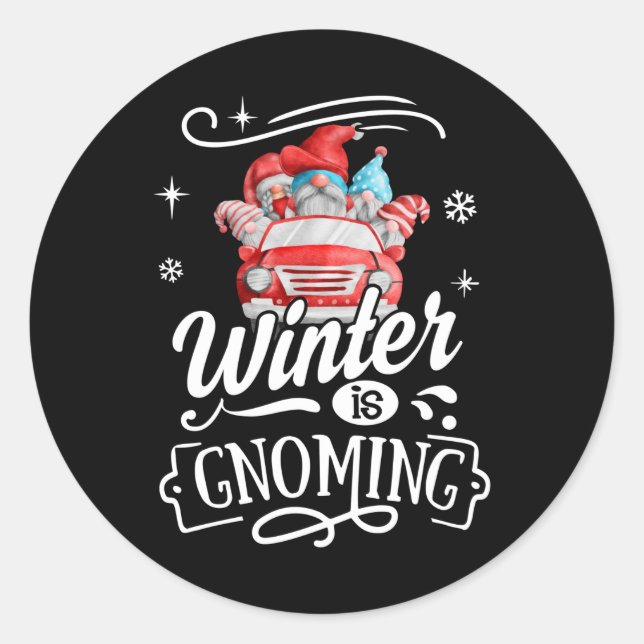 Winter Is Gnoming Troll Christmas Gnome Classic Round Sticker (Front)