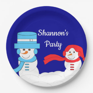 Winter is Quite Snowy: Dark Blue Paper Plate